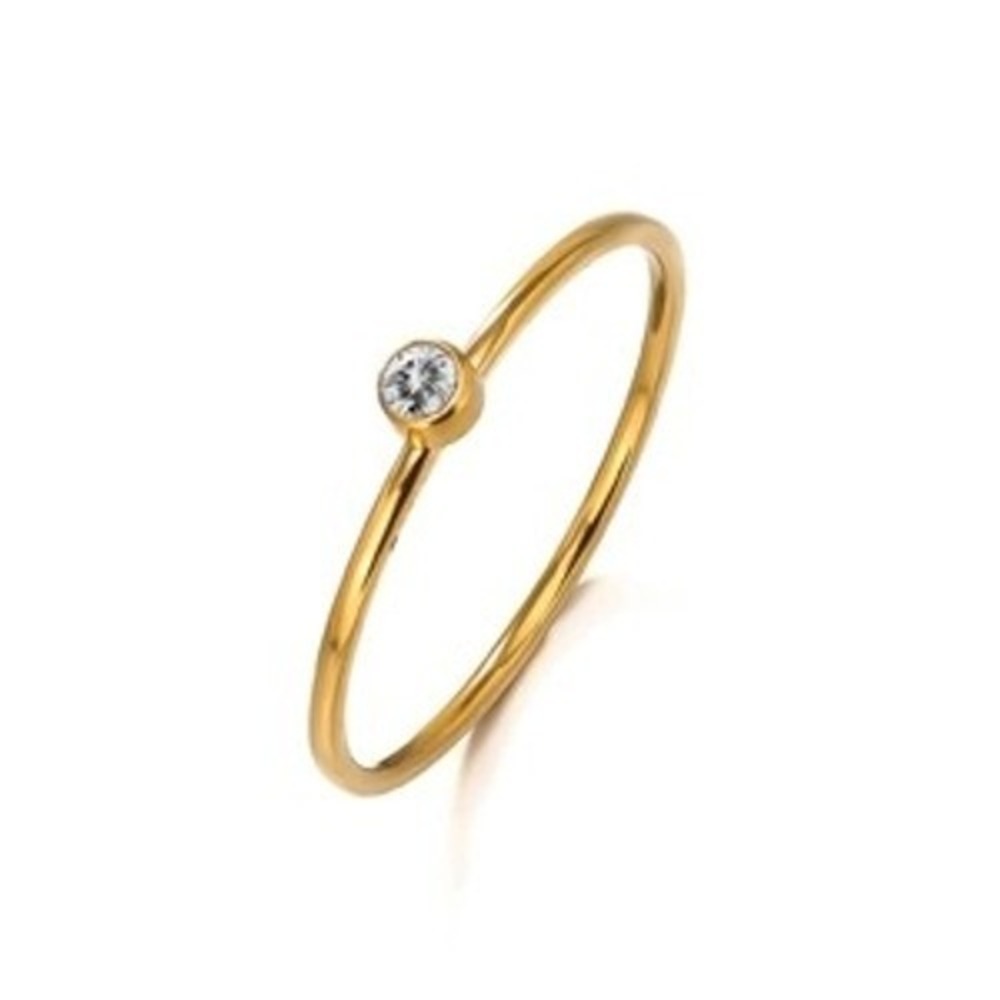 18K Gold Plated Stainless Steel Stackable Ring April Stone Size 6